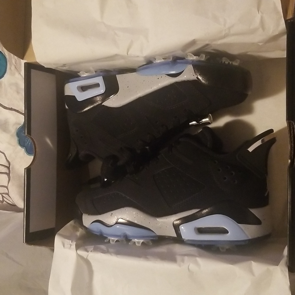 Men size 8and size 4.5 jordan retro 6 golf shoes.